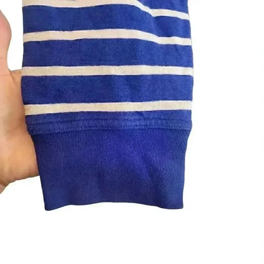 Banana Republic Men's Blue & Gray Cotton Striped Crewneck Long Sleeve T-Shirt